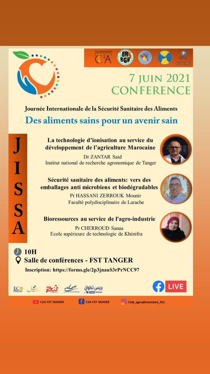 UAEofficiel's tweet photo. « Des aliments sains pour un avenir sain »
La conférence aura lieu le 07 Juin 2021 à 10h à la salle de conférences de la FST Tanger.
La conférence sera diffusée sur la page Facebook : Club Agroalimentaire C2A.
Inscription : https://t.co/T4xEn5Z720
#UAEOfficiel #FSTT #C2A https://t.co/CC5MBcIy0Q