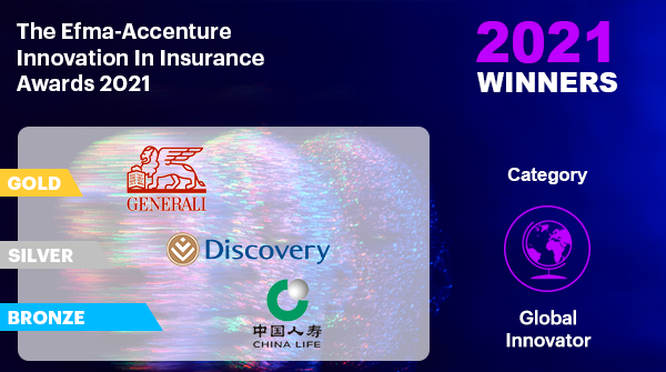 Standing ovations for the crème de la crème, our finalists in the Global Innovator category at #InsAwards21: <a href="/GENERALI/">Generali Group</a> <a href="/GeneraliItalia/">GENERALI ITALIA</a> <a href="/Discovery_SA/">@Discovery_SA</a> &amp; China Life Insurance Company Limited 👏🎉🏆 

@AccentureIns #insurance
