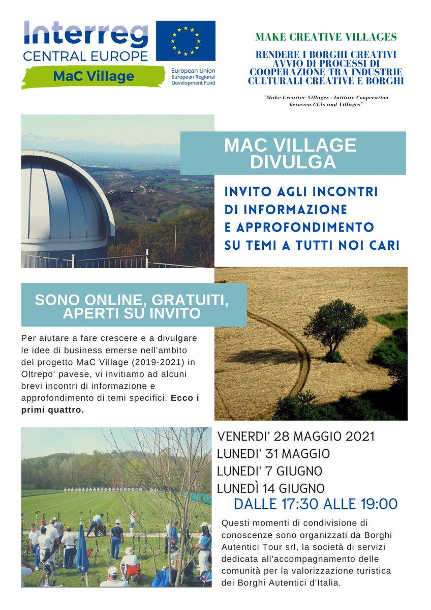 Borghi Autentici (@borghiautentici) on Twitter photo “Valorizzare il patrimonio umano, culturale e ambientale locale in chiave di turismo sostenibile e competitivo”.
Lunedì 14 giugno dalle 17.30 alle 19.00 un workshop con il CEO di Trame d’Italia Daniele Rossi.
👉 Link da richiedere a: associazione@borghiautenticiditalia.it “Valorizzare il patrimonio umano, culturale e ambientale locale in chiave di turismo sostenibile e competitivo”.
Lunedì 14 giugno dalle 17.30 alle 19.00 un workshop con il CEO di Trame d’Italia Daniele Rossi.
👉 Link da richiedere a: associazione@borghiautenticiditalia.it