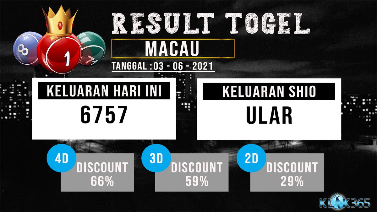 Klik365 On Twitter Result Macau 03 Juni 2021 Open 6757 Shio Ular Dic Togel 4d 66 3d 59 2d 29 Salam Hoki Klik365 Https T Co Pbqhqvuczf Klik365 On Twitter Result Macau 03 Juni 2021 Open 6757 Shio Ular Dic Togel 4d 66 3d 59 2d 29 Salam Hoki Klik365 Https T Co Pbqhqvuczf