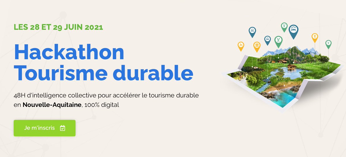 ademe's tweet photo. [#Tourisme] 🏞
Envie de participer à une exp. riche auprès d'acteurs du territoire ?
Participez au #HackathonTourismeDurable, org. par l'@ademe ac Big Bloom &amp; @LeFrenchImpact : 48h d'intelligence collective pr le #TourismeDurable en @NvelleAquitaine !
👉 https://t.co/u00uEP3ZfE https://t.co/UuYHAsgTts