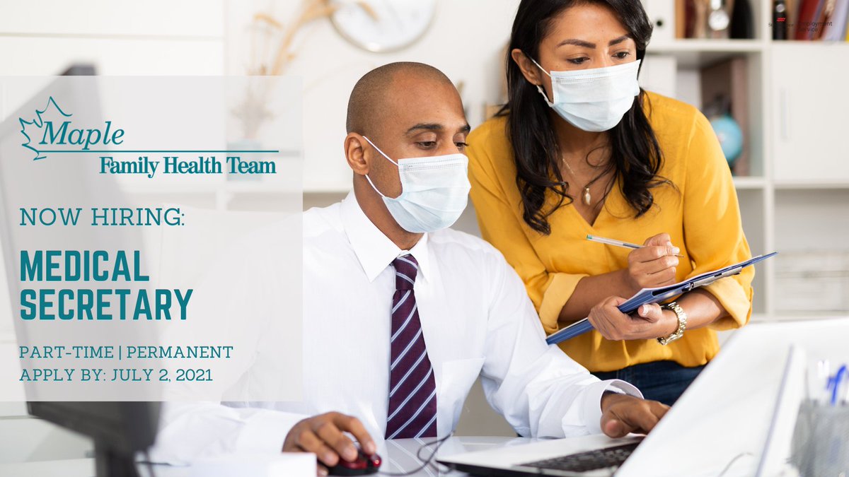 SLCEmployment's tweet photo. Do you have medical admin skills?! Maple Family Health Team is now hiring a Medical Secretary to join their team! Send your application to ESK@sl.on.ca for help with your cover letter and resume! 

See SLC Job Board for details: https://t.co/8qGYIvU5Sn

#ygk #ygkjobs #local https://t.co/m2MUVToSza