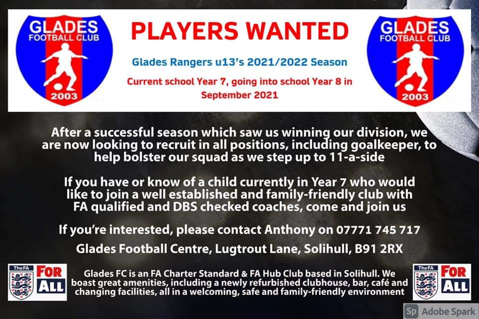 <a href="/cwyfl/">Central Warwickshire</a> Please could you retweet this. Cheers. <a href="/gladesfc/">Glades FC</a> <a href="/gladesfootball/">GladesFootballCentre</a> <a href="/EnglandFootball/">England Football</a>