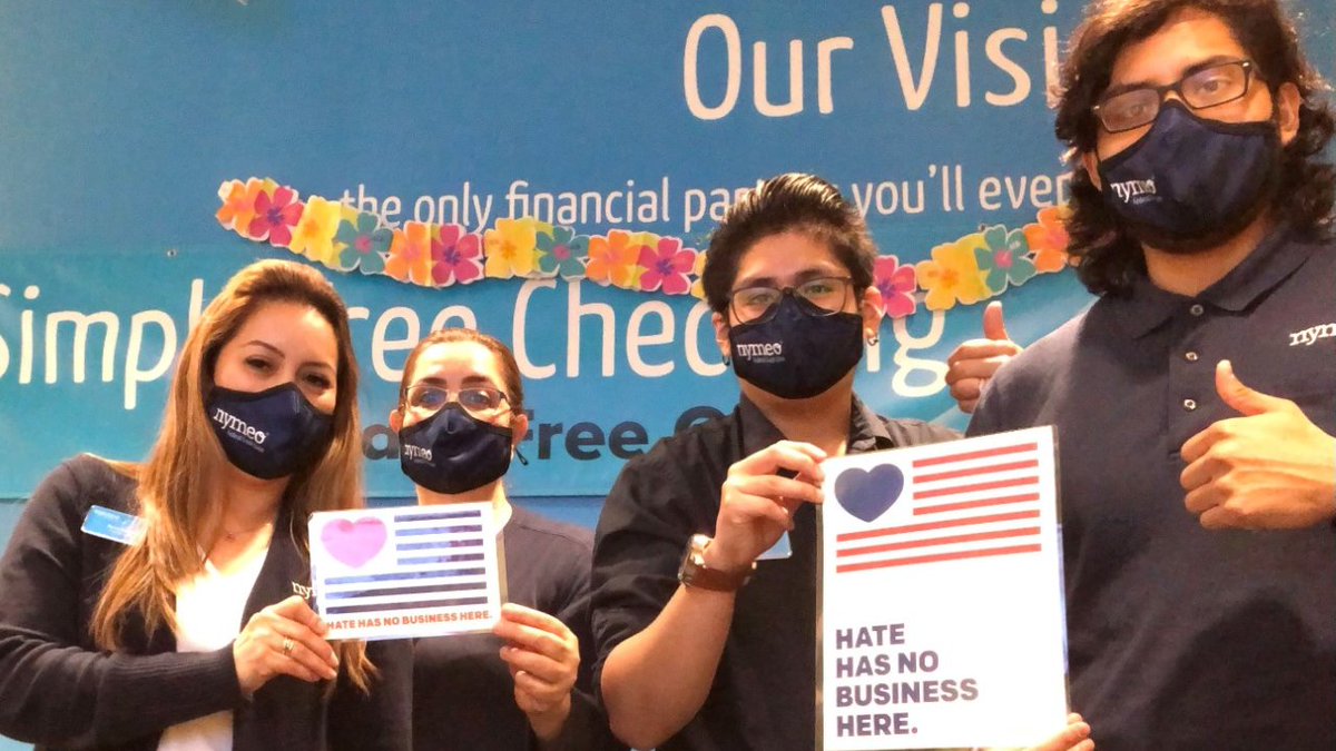 HRC_FredCo's tweet photo. Shout out to Gwen Farrell &amp; members of the @NymeoFCU team for joining the "Hate Has No Business Here" campaign with their branches in both Frederick &amp; Montgomery Counties!! Our campaign against hate &amp; indifference is growing thanx to community partners like Nymeo! #frederickhhnbh https://t.co/Vhf3V1U4k9