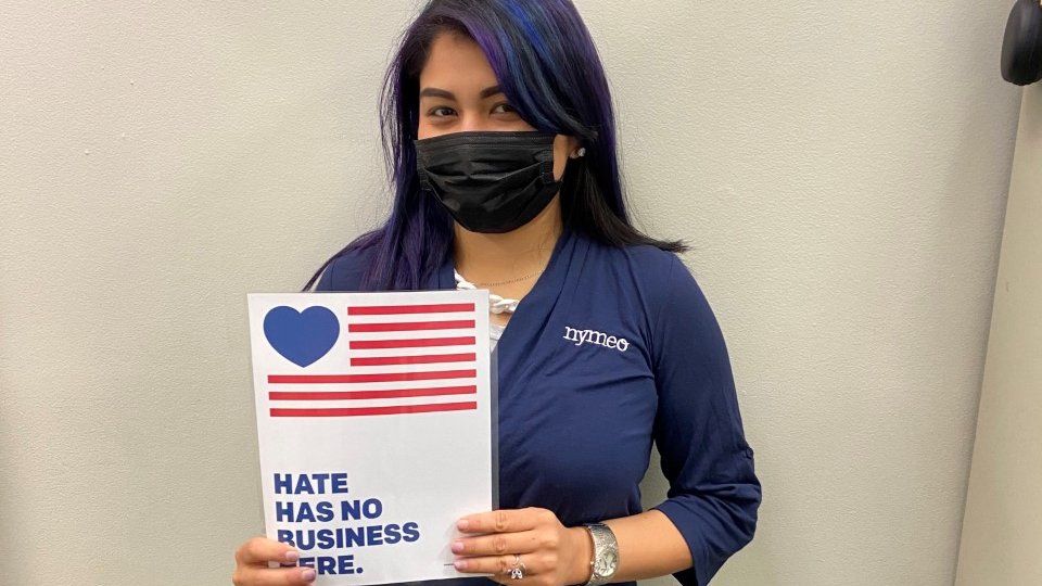 HRC_FredCo's tweet photo. Shout out to Gwen Farrell &amp; members of the @NymeoFCU team for joining the "Hate Has No Business Here" campaign with their branches in both Frederick &amp; Montgomery Counties!! Our campaign against hate &amp; indifference is growing thanx to community partners like Nymeo! #frederickhhnbh https://t.co/Vhf3V1U4k9