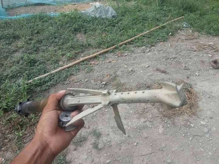 Junta proceeds to open gunfire despite their announcement of a ceasefire for a month. Artillery shells were seen at Doe Nwe village, Kalay.  #WhatsHappeningInMyanmar  #LessTalkMoreActionsASEAN  #June3Coup  #GlobalArmsEmbargo