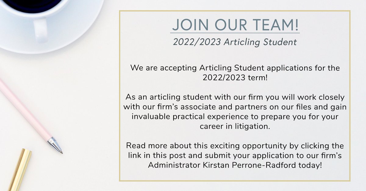 K2_LLP's tweet photo. Call for Articling Student applications for the 2022/2023 term! Are you looking for an exciting new opportunity? We are currently seeking articling student applications for the 2022/2023 articling term. 

Click here to read the full job description: https://t.co/QfmAni0L1C https://t.co/dK9XXZ1Aa0