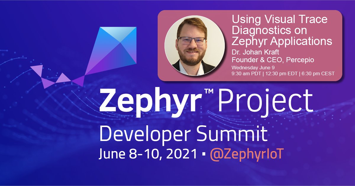 percepio's tweet image. Attending next week's #ZephyrDeveloperSummit? 👍🏼 Check out 'Using #VisualTrace #Diagnostics on #Zephyr Applications,' by Johan Kraft on Wed, June 9. Includes a demo of #Tracealyzer support on Zephyr. Looking forward to it! 🎉 Learn more. → ow.ly/iXRW50F1uUh @ZephyrIoT