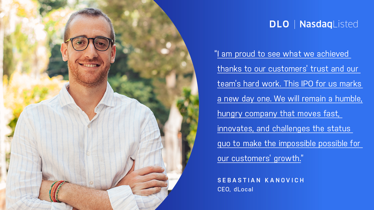 NasdaqExchange's tweet photo. 💡 @dLocalPayments’ borderless technology is changing the e-commerce world as we know it. 

For the past 5 years, #NasdaqListed $DLO has been dedicated to helping global merchants #wininemergingmarkets by connecting them seamlessly with billions of consumers. #dlocalIPO https://t.co/ki74NXBs2Q