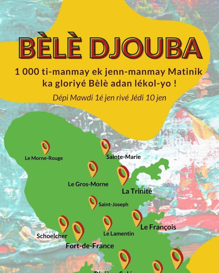 Cette année, le Festival Bèlè Djouba s'organise de manière éclatée dans les écoles et collèges, et hybride sur TRIBU
<a href="/acmartinique/">Académie de Martinique</a>
Ici, captation à l'école de Rivière L'Or à St-Joseph qui sera partagée sur TRIBU
Félicitations aux directrices, aux enseignantes et aux intervenants