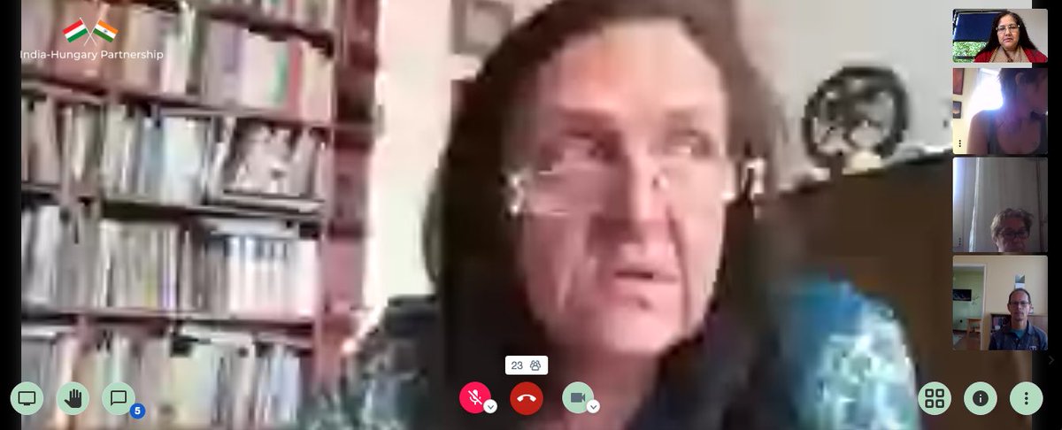 #HindiCourse Closing Virtual Session #Hungary where students gathered to share their experiences, Ambassador <a href="/ktuhinv/">Kumar Tuhin</a> congratulated them for actively attending virtual lessons &amp; motivated them. Dr. Maria Negyesi announced the certification &amp; about future progs. #Hindi @ICCR_Delhi