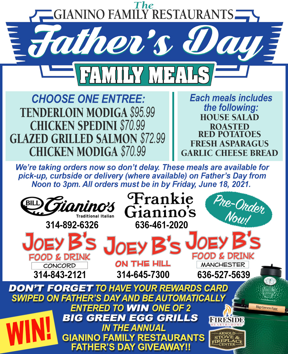 Try our #FathersDay #FamilyMeals! You could WIN a <a href="/BigGreenEgg/">Big Green Egg</a> !!! <a href="/JoeyBManchester/">Joey B's Manchester</a> #FoodandDrink #StLouis