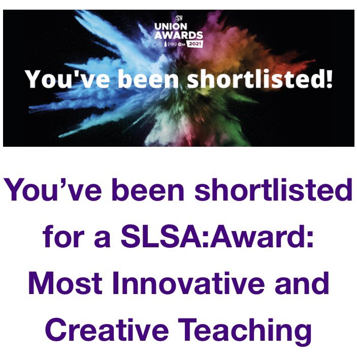 What a lovely way to end the day: shortlisted for two student-led staff awards! 🥳🥳 I’m really delighted and very humbled - it really does mean a lot so thank you to whoever nominated me for these.