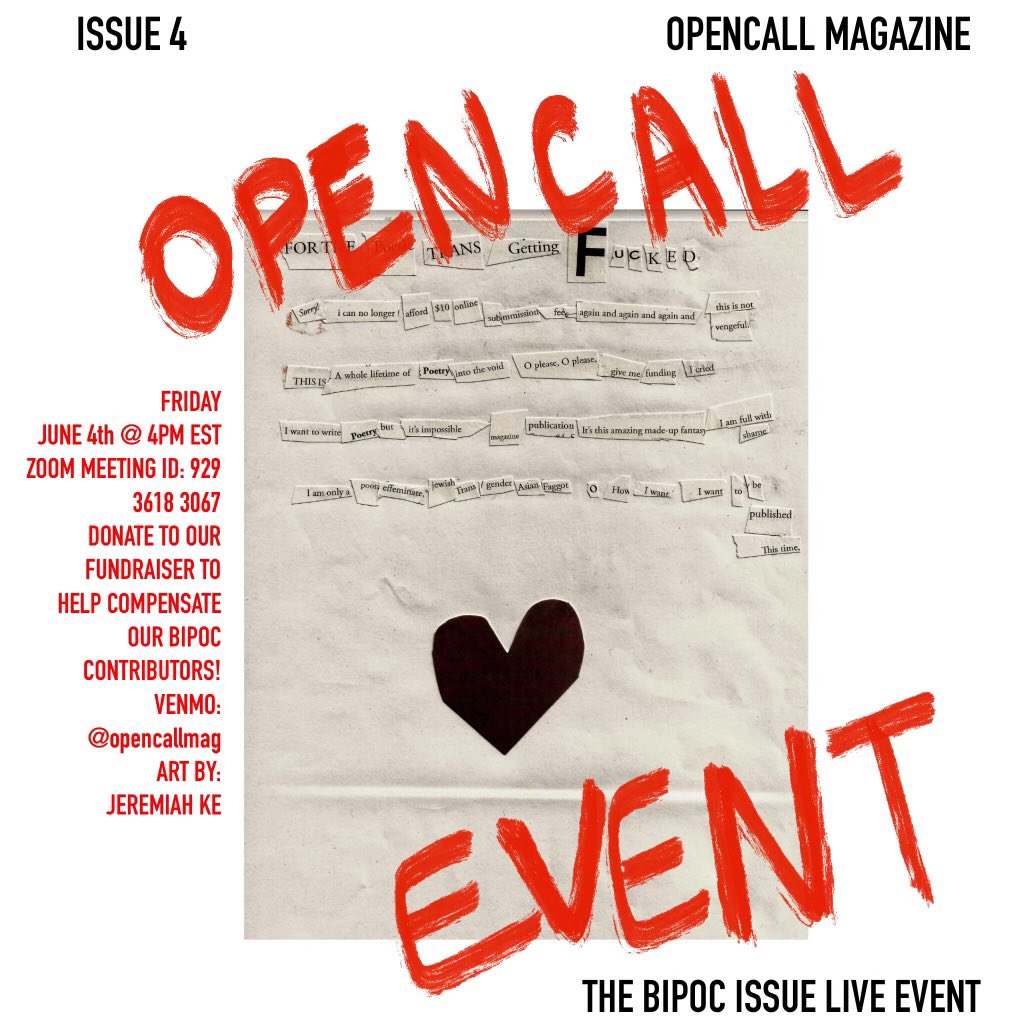 live gallery event tomorrow ;) come hang with us at 4pm !!!! 

check out our print sale too ‼️ all funds will be directed towards compensating artists of color who have submitted to our issue. venmo: <a href="/opencallmag/">Open Call Magazine</a>