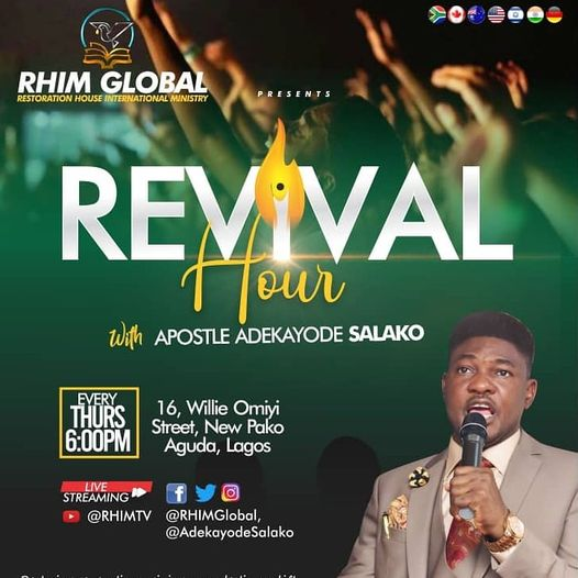 JOIN US for a Refreshing Revival Encounter with God today at our THURSDAY REVIVAL HOUR SERVICE

#RHIMGlobal
#SupernaturalTransformation
#DivineLifting
#ThursdayService
#RevivalHour
#HolySpiritMyCovenantHelper
#HolySpirit
#JuneForJubilation