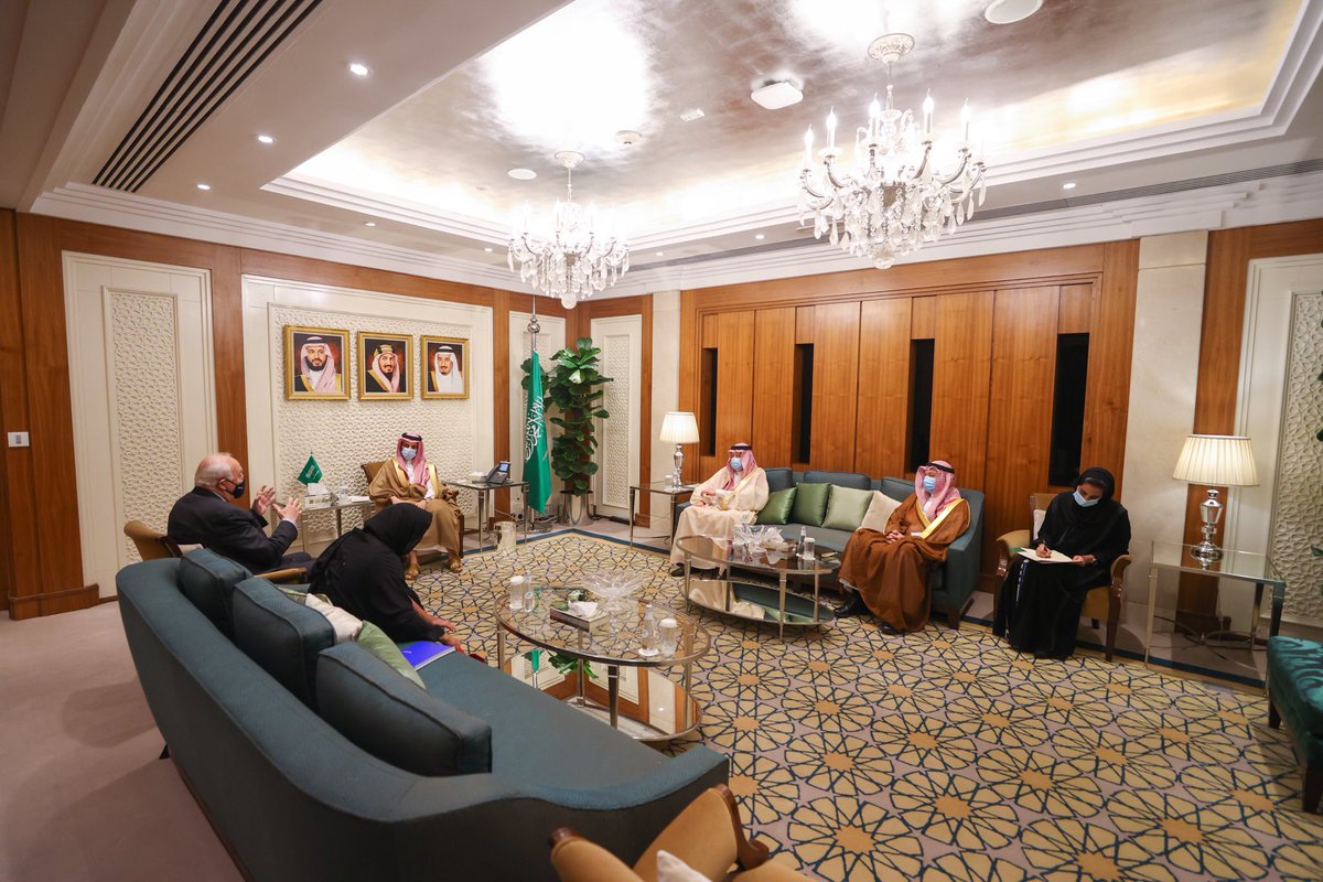 nsaad777's tweet photo. Minister of Foreign Affairs of #Saudi Arabia HH Prince Faisal bin Farhan bin Abdullah received today in #Riyadh the High Representative @unaoc #miguelmoratinos . The Foreign Minister re-iterated his full support to #UNAOC work esp in the area of interfaith dialogue &amp; # PCVE https://t.co/K7CC9ExMfg