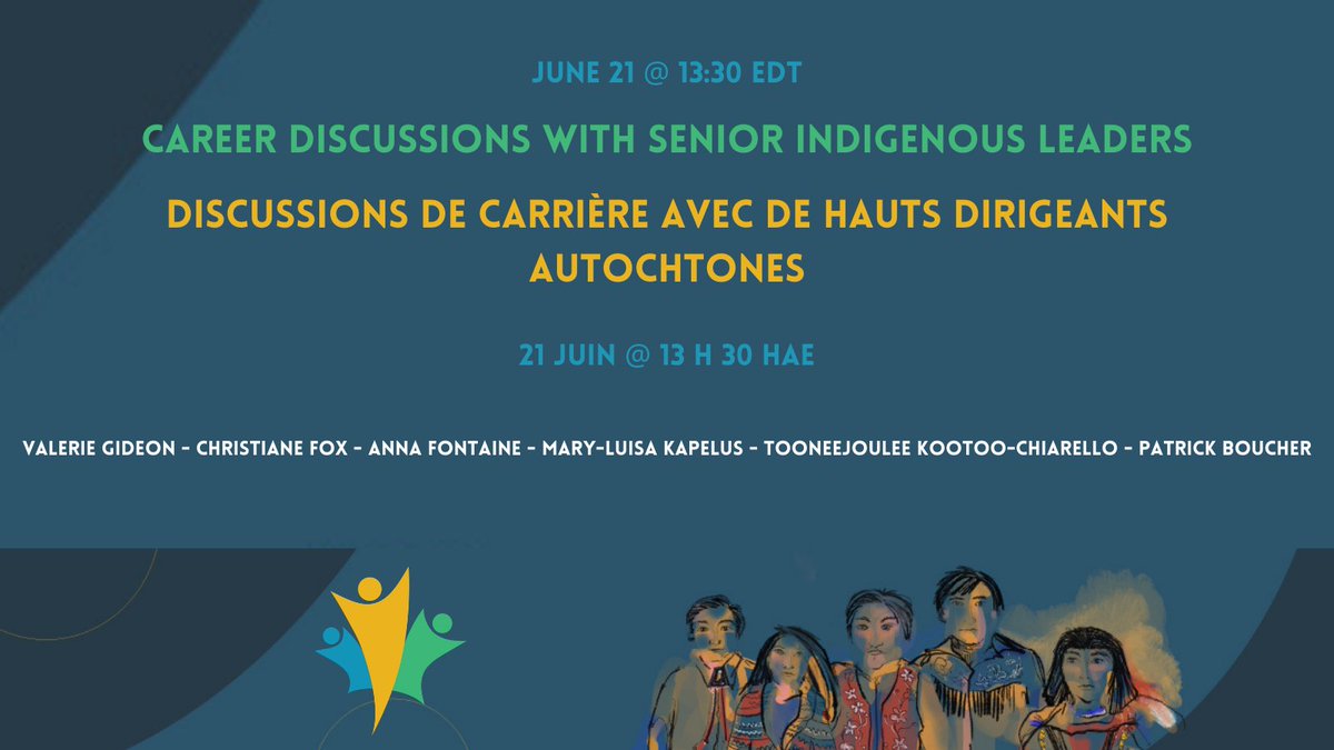 FYN_RJFF's tweet photo. Career Discussions with Senior Indigenous Leaders on June 21!  
Experienced Indigenous leaders will share their lived experiences, including maximizing their skill sets, the challenges and successes they faced being an Indigenous employee/executive. https://t.co/j7A3jP8v0s https://t.co/MR1XPFaYrF