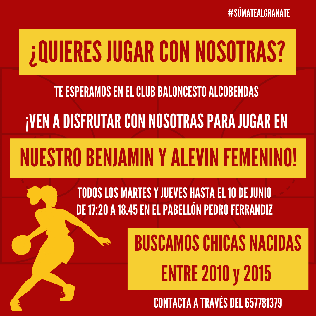 cbalcobendas's tweet photo. #CanteraCBA ⛹️‍♂️ | ¿Quieres que tus peques formen parte de nuestros equipos de canasta pequeña?

Si han nacido entre 2010 y 2015, ¡les esperamos!

Inscripciones:
Masc. https://t.co/MrfgZiEGaU
Fem. https://t.co/W77f1kj3Fa

Ponte en contacto y reserva tu plaza.

#SúmateAlGranate https://t.co/IeifcOU2AU