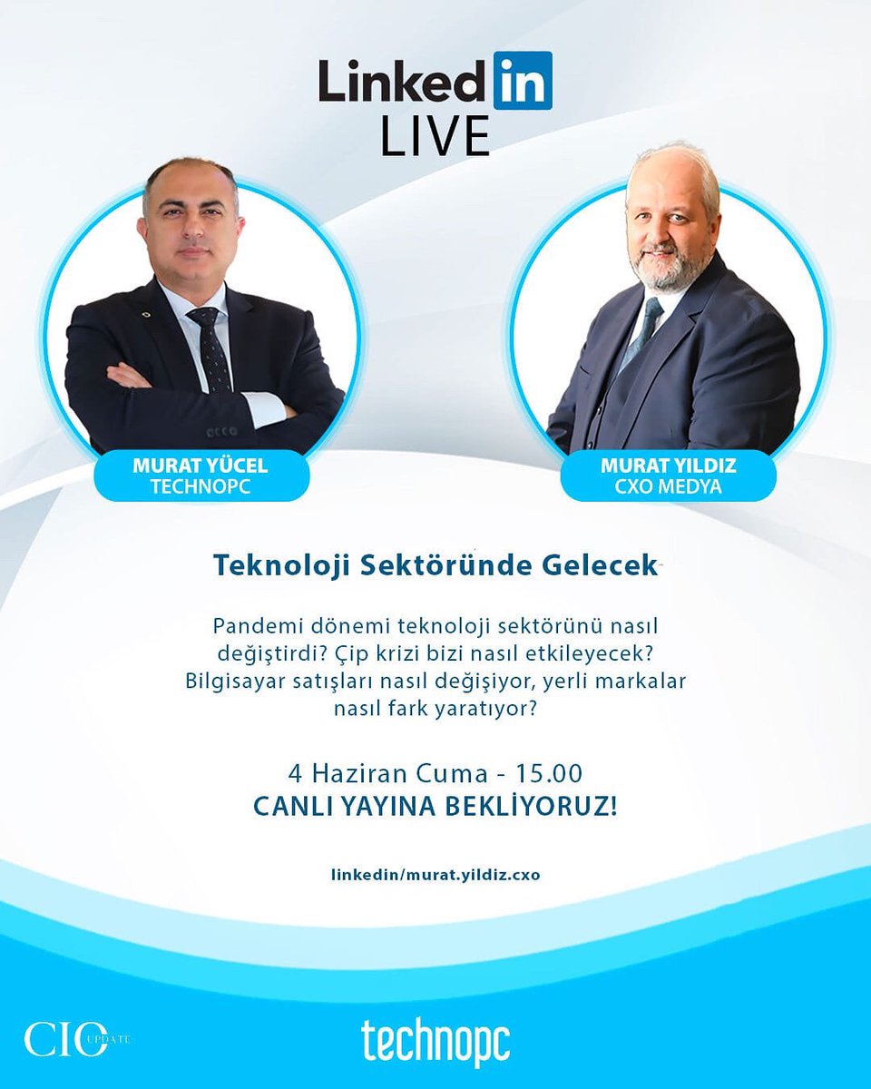 Technopc_Global's tweet photo. Technopc Kurucu Ortağı Murat Yücel ve Cxo Medya CEO’su Murat Yıldız’ın katılımlarıyla Teknoloji Sektöründe Gelecek konulu canlı yayınımıza davetlisiniz!
#technopc #cxomedya https://t.co/GSmNZyHFVS