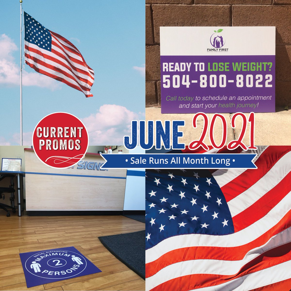 FastsignsNOLA's tweet photo. Happy June! This is what we are focusing on this month: Floor &amp; Wall Graphics, Double Sided Yard Signs, &amp; US Flags.
Visit for more information: https://t.co/hJUkcKQffw

 #FastsignsDidIt #Fastsigns #CustomGraphics https://t.co/u3HxXW5vGB