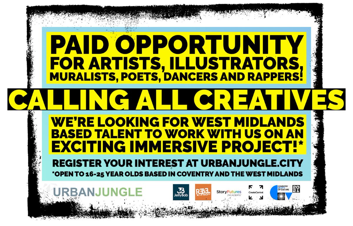 Calling all creatives aged 16-25! We are looking for West Midlands based artists, illustrators, muralists, poets, dancers and rappers to work with us on an exciting immersive project.

Register your interest at urbanjungle.city