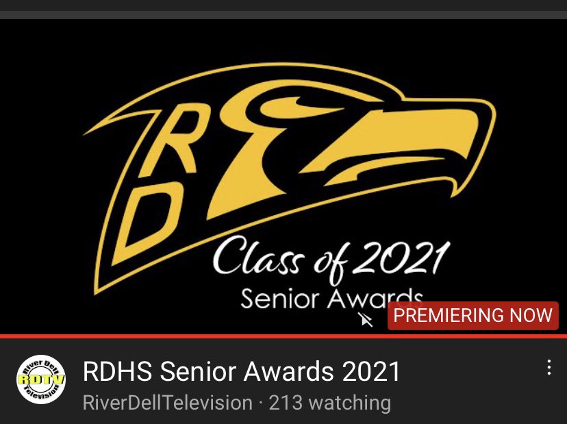 RiverDellTV's tweet photo. RDHS Senior Awards streaming LIVE now!!! Shout out to Mrs. Russell for editing this amazing presentation. @RiverDellHS @RiverDellHawks https://t.co/9dhd3JYAMR