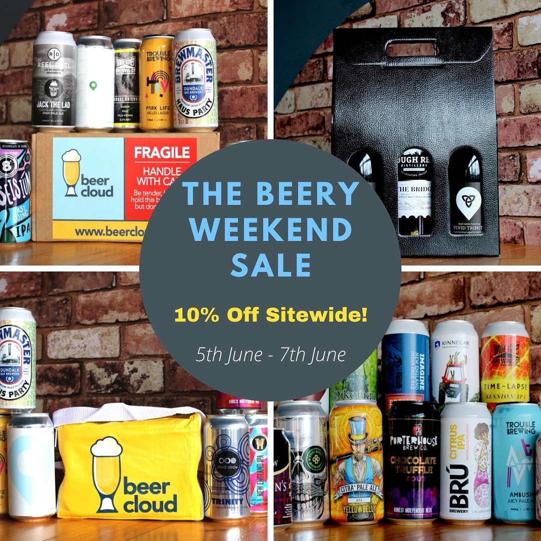 BeerCloudIE's tweet photo. BeerCloud Beery Sale Weekend begins this Saturday! 🤩
A range of brews to choose from 300 + products at 10% off!! Easy on your wallets too 😉
Get ready!
#craftbeer #beermail #irishcraftbeer #brewery #supportlocal #sale #beersale #weekendsale #beerdiscount #BankHolidayWeekend https://t.co/uIIePiuskk