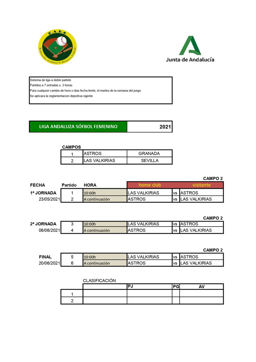 LIGA DE SOFBOL FEMENINO

ASTROS DE GRANADA &amp; LAS VALKIRIAS DE SEVILLA