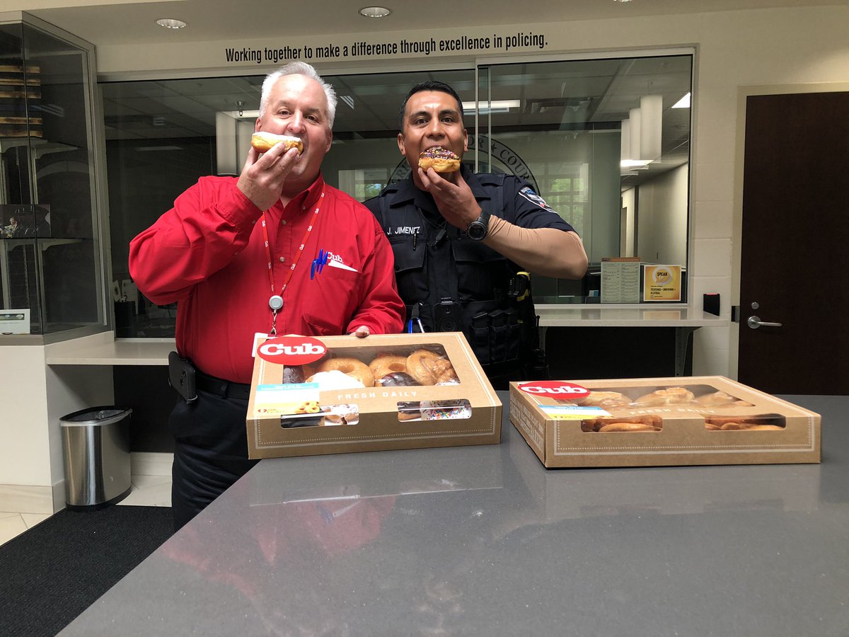 Shout out to @cubfoods for dropping off donuts for us. Hopefully they make it to the lunchroom before Officer Jimenez eats them all!