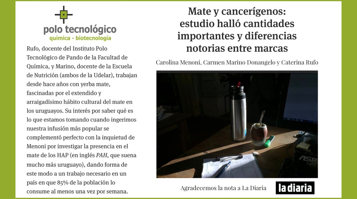 PoloPando's tweet photo. 🧉¿Tomás mate? No te quedes sin leer sobre esta investigación tan interesante para la mayoría de los Uruguayos. 
Agradecemos a @ladiaria por esta nota. Pueden acceder a la entrevista con el siguiente link: https://t.co/drp7NMzmWb
#investigación #yerbamate #mateuruguayo #udelar https://t.co/ASnWtPBS3l