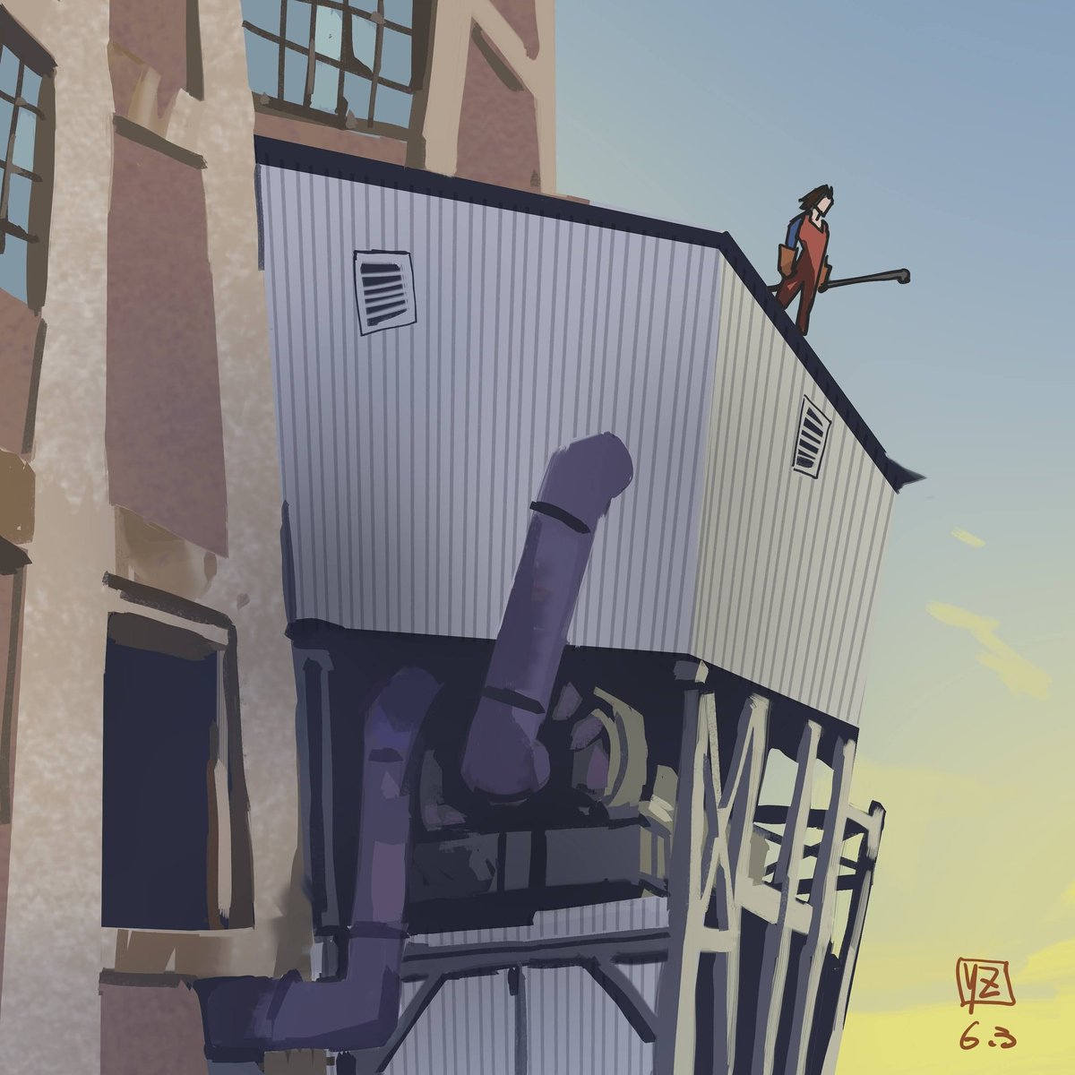 Man and the factory.