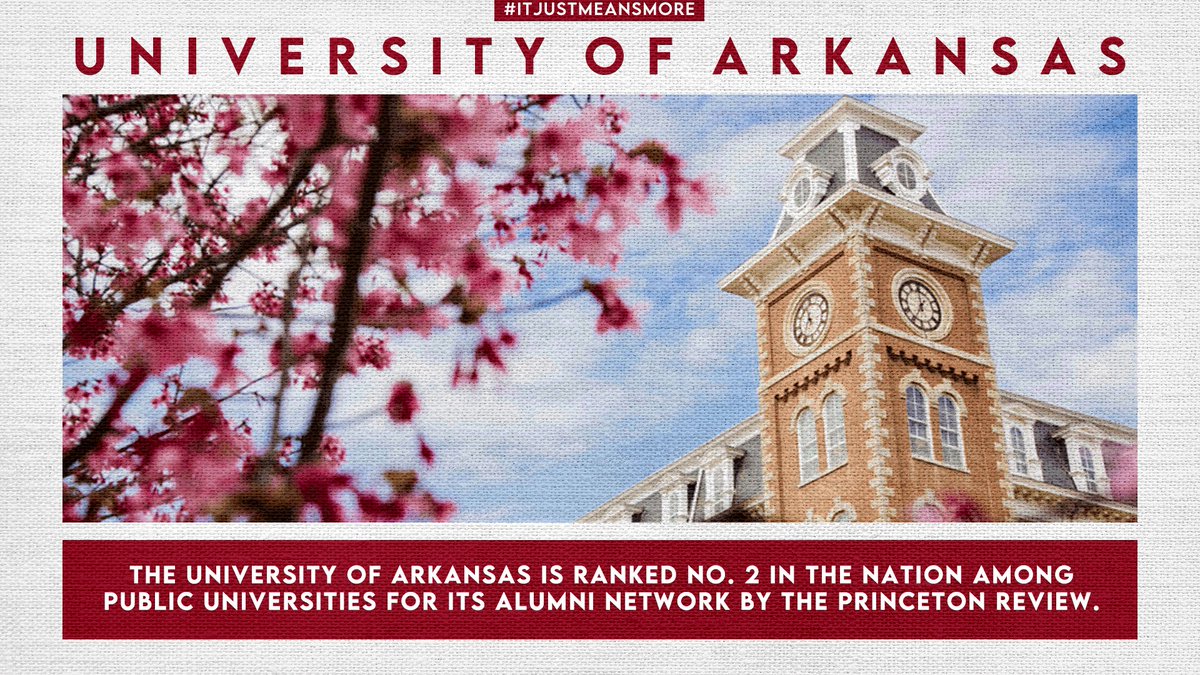 According to the Princeton Review, you’re never too far from Fayetteville to Call the Hogs! <a href="/UArkansas/">University of Arkansas</a> is ranked number 2 in the nation among public universities for the strength of its alumni network full of Scholars, Champions, and Leaders. 

#ItJustMeansMore x #WPS