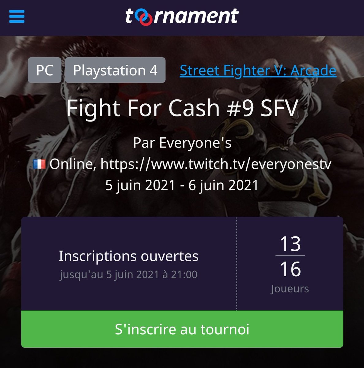 TwitchEveryone's tweet photo. #FightforCash Il reste 3 places pour le tournoi de samedi ! ⬇️⬇️⬇️ #SFV @lorddvdjaws @Team_ffc https://t.co/PVtV4ZGrhK