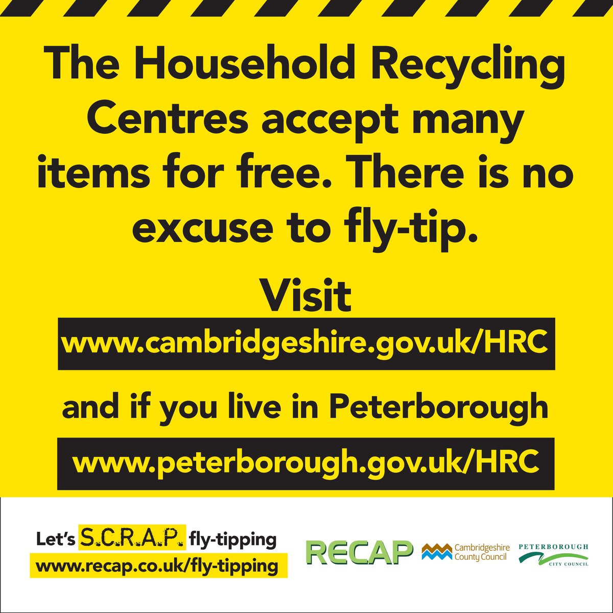 RecapRecycles's tweet photo. For info on what can be #recycled at HRCs and their opening times   https://t.co/vwQrQyTvXN, and for Peterborough https://t.co/K8emDh7Sit #SCRAPflytipping

#RecapRecycles @CambStreetScene @EastCambs @fenlandcouncil @huntsdc @peterboroughpes @GtrCamRecycles @CambsCops  @CambsCC https://t.co/wC8CUWwG53