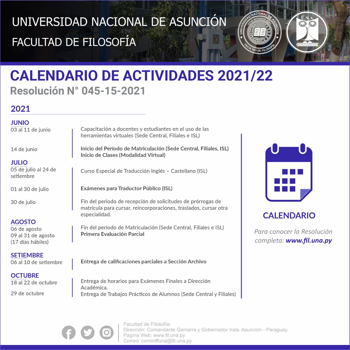ffuna_oficial's tweet photo. Calendario de actividades 2021/22 
Resolución N° 045-15-2021 https://t.co/R1utWset1i