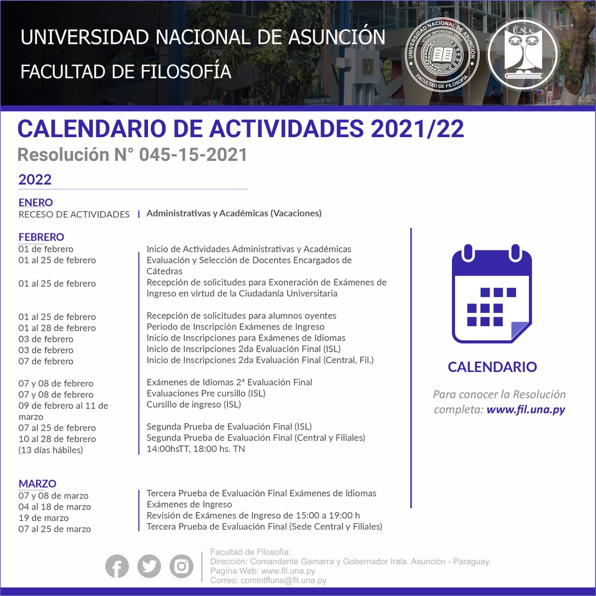ffuna_oficial's tweet photo. Calendario de actividades 2021/22 
Resolución N° 045-15-2021 https://t.co/R1utWset1i