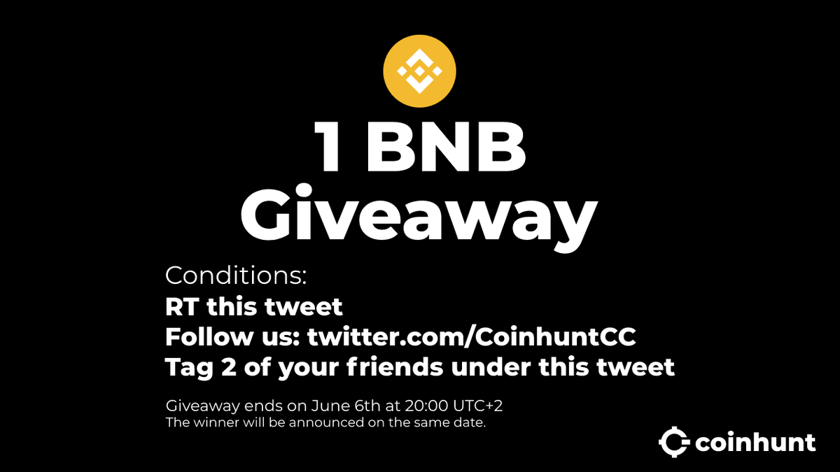 🎉🎉1 $BNB GIVEAWAY🎉🎉

As promised, we will do giveaways regularly.
Here is another one.

To participate :
-Follow <a href="/CoinhuntCC/">Coinhunt</a>
-Rt this tweet 
-Tag 2 friends below⬇️

Don't miss this great opportunity !!