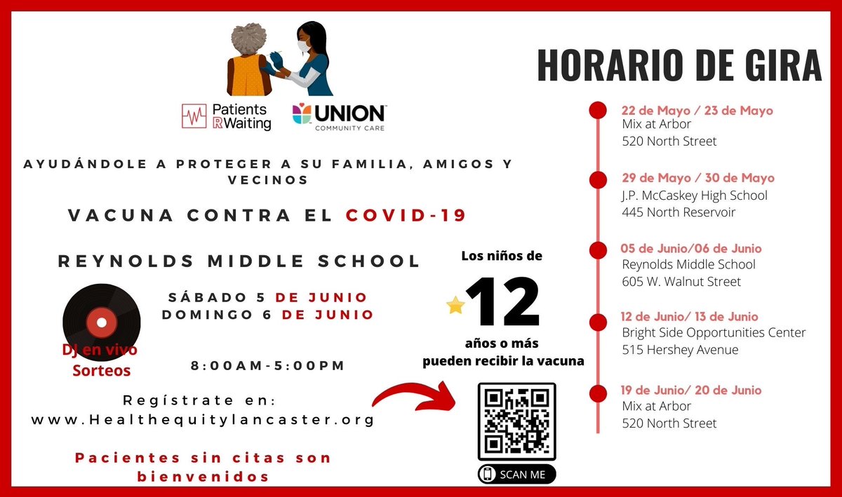 Stop by RMS June 5-6 from 8-5 pm! When you stop by for your vaccination, there will be fresh produce available, a dj, and you can even be entered into a giveaway to win fun prizes like gift cards!Don't forget to register beforehand. Vaccinations will take place in the gymnasium.