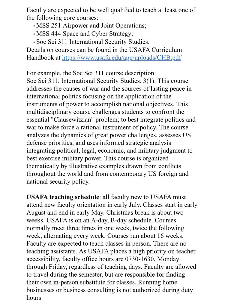USAFA_MSS's tweet photo. 🚨Attn #AcademicTwitter #NatSecTwitter: We are hiring!
The Dept of Military & Strategic Studies at the U.S. Air Force Academy seeks Visiting Faculty for AY 2022-23 (w option for renewal).
Come teach amazing cadets & live in beautiful CO!
Description below & details in 🧵 1/3 https://t.co/qzbfiMbvsU
