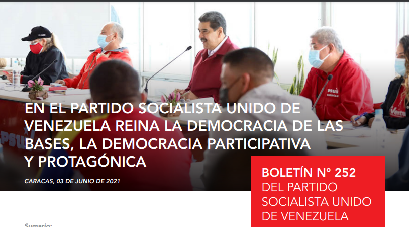 PartidoPSUV's tweet photo. 🔴 EN EL PARTIDO SOCIALISTA UNIDO DE VENEZUELA REINA LA DEMOCRACIA DE LAS BASES, LA DEMOCRACIA PARTICIPATIVA Y PROTAGÓNICA. 

Descarga, lee y comparte la edición Nº252 de nuestro #BoletínInformativo AQUÍ --> https://t.co/TU3zE1bLbN  

@NicolasMaduro 
https://t.co/mpuQ79lucw
