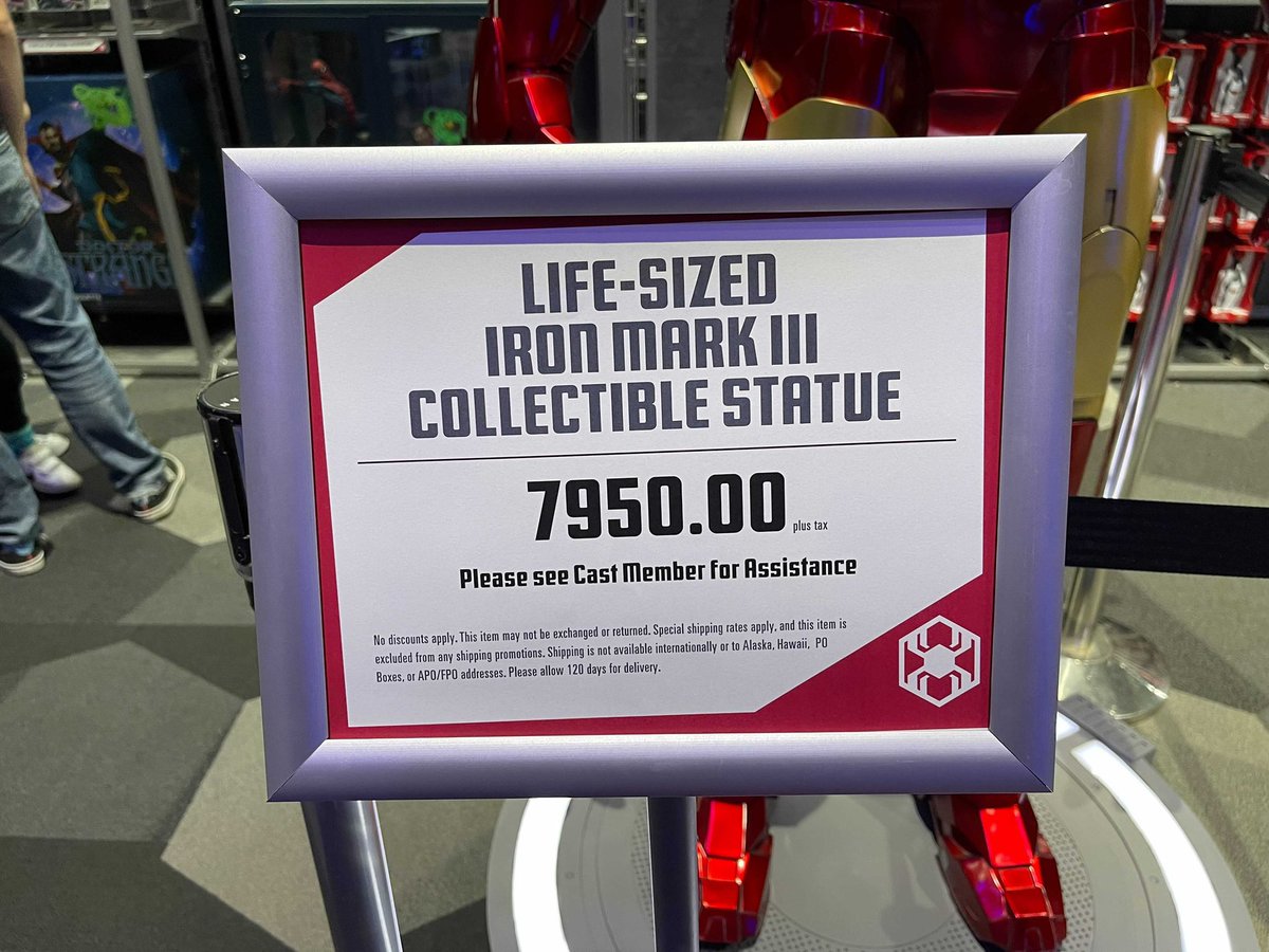 dlnt's tweet photo. #AvengersCampus has a $7950 Iron Man statue for sale. No Legacy Passholder discounts apply. https://t.co/3nosEMxvYR