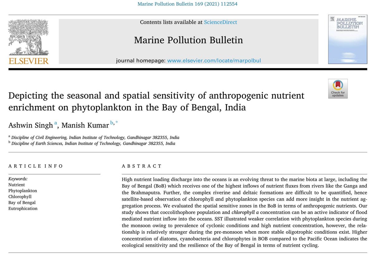 Manish Kumar (@manishkenv) on Twitter photo Eutrophication in lakes has been a concern for several decades now. Here we attempted at vulnerability evaluation of the same in the Bay of Bengal.
Free download link of our work
<a href="/Ashwin_Singh01/">Ashwin Singh</a> <a href="/esiitgn/">IITGN Earth Sciences</a> <a href="/Civil_IITGN/">Civil Engineering IITGN</a> @ELSenviron
authors.elsevier.com/a/1dAxV,ash%7E… Eutrophication in lakes has been a concern for several decades now. Here we attempted at vulnerability evaluation of the same in the Bay of Bengal.
Free download link of our work
<a href="/Ashwin_Singh01/">Ashwin Singh</a> <a href="/esiitgn/">IITGN Earth Sciences</a> <a href="/Civil_IITGN/">Civil Engineering IITGN</a> @ELSenviron
authors.elsevier.com/a/1dAxV,ash%7E…