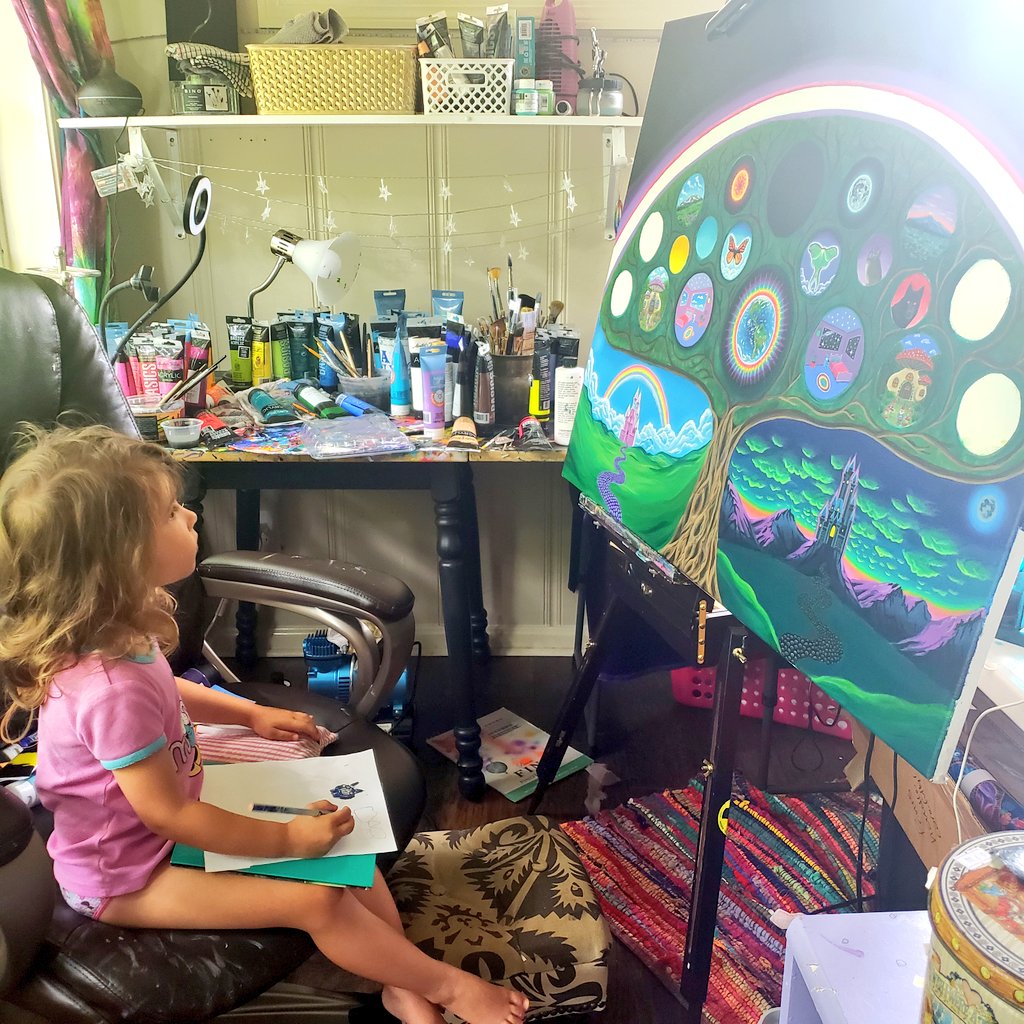 alteredmoonart's tweet image. My baby studying my painting so she can "learn how to draw" 🥺💗