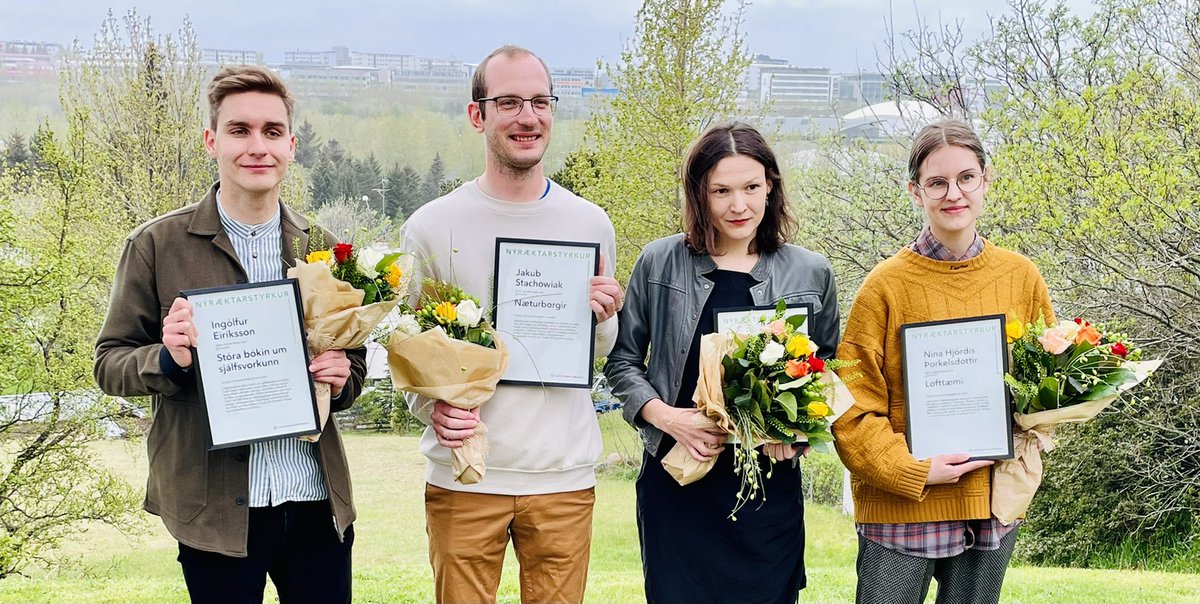 Þau eru handhafar Nýræktarstyrkja Miðstöðvar íslenskra bókmennta 2021! Við óskum Ingólfi Eiríkssyni, Jakub Stachowiak, Mao Alheimsdóttur og Nínu Hjördísi Þorkelsdóttur innilega til hamingju með verðskuldaða viðurkenningu 💐