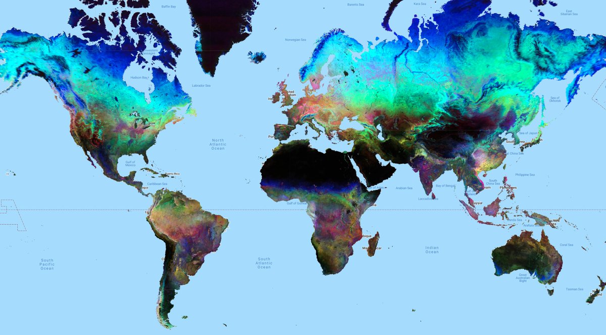 angelini75's tweet image. I always though that seasonal variation should be a good (and meaningful) covariate for #DigitalSoilMapping. So I estimated the standard deviation of NDVI 2000-2021 for each season (Red = DecJanFeb, Green = MarAprMay, Blue = SepOctNov) @yabellini