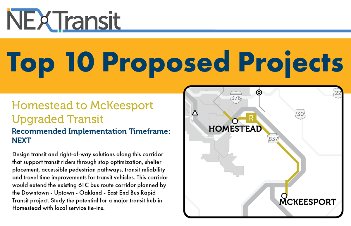 nex_transit's tweet photo. Today we would like to share our proposal for upgrading transit from Homestead to McKeesport. We would love to hear your thoughts on this project! Visit https://t.co/qhawM3KgFV to read about all our top 10 projects, and then click Give Us Your Input to leave your comments. https://t.co/5XvntkWDoc