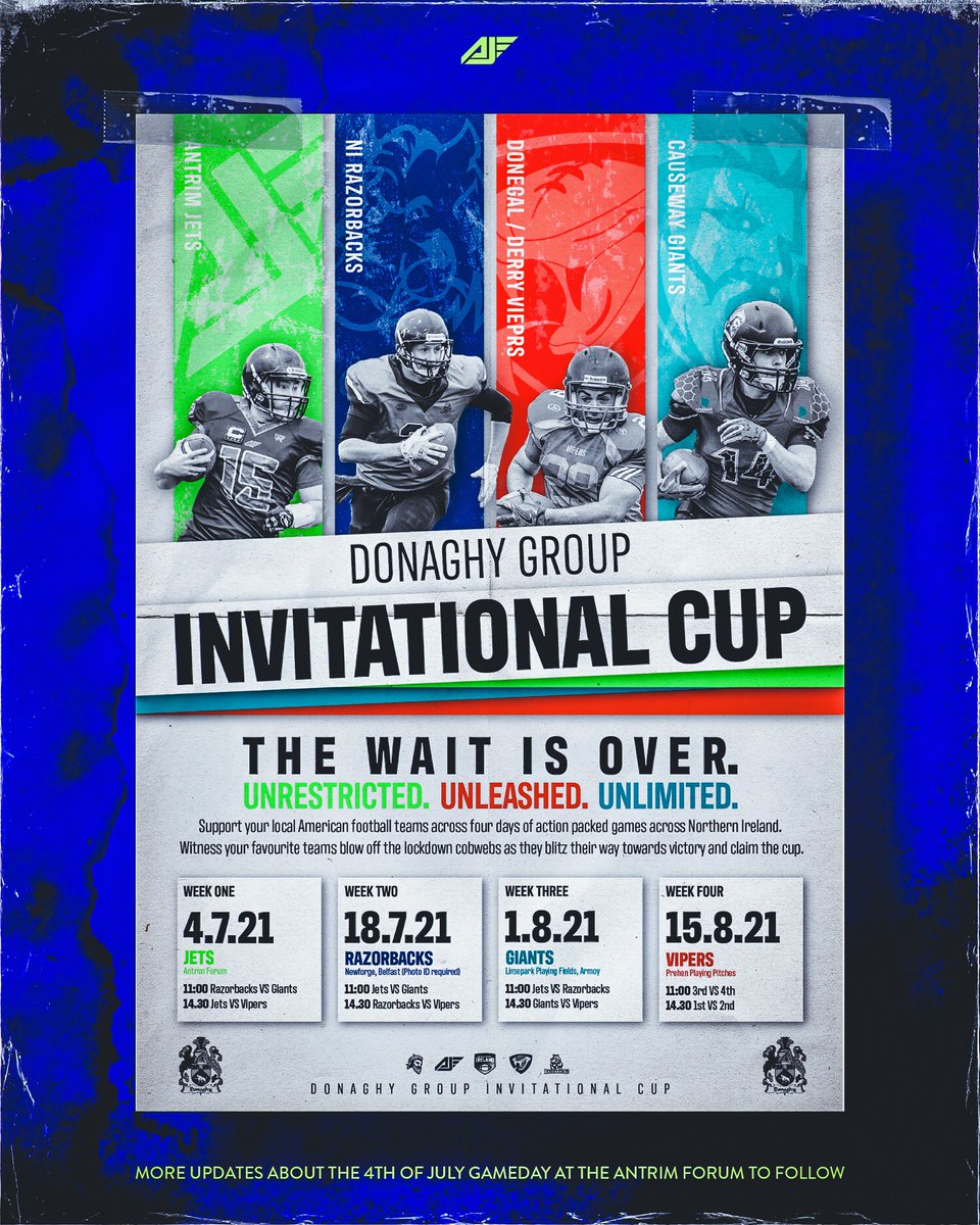 AntrimJets's tweet photo. 🚨 2021 SEASON ANNOUNCEMENT!🚨
With no traditional season this year due to Covid, the Antrim Jets will compete with the Razorbacks Football NI, Donegal / Derry Vipers  &amp; Causeway Giants American Football Club in the first ever Donaghy Group Invitational Cup! https://t.co/GCIQgSLTS8