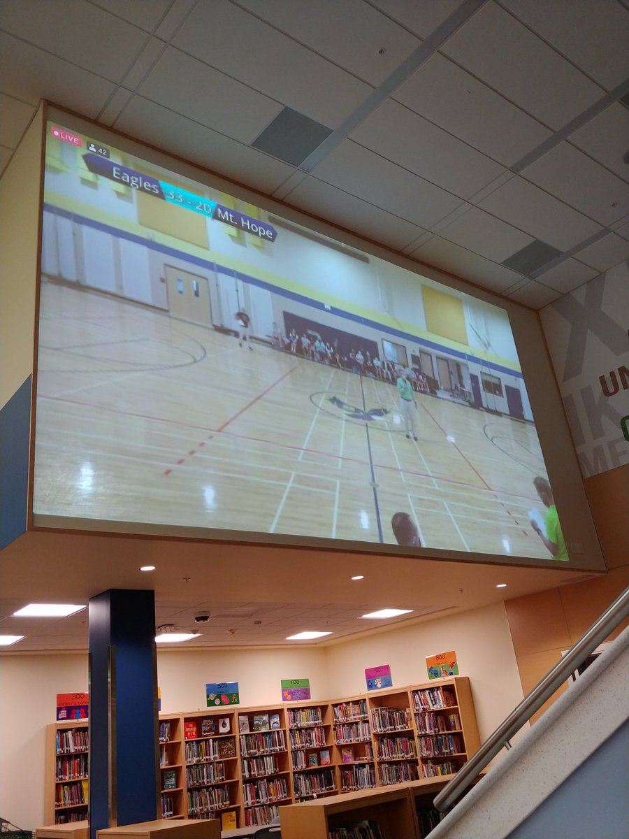 Dr. Anderson on the big screen introducing our Best Buddies basketball game being livestreamed this afternoon. #bmsshines