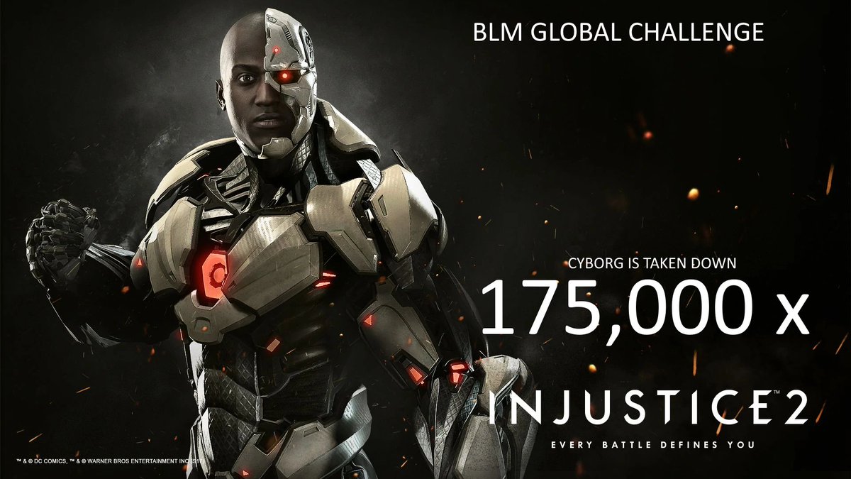 @Injustice2Go Black Live Matter Daily Update! Together you've taken down Entangling Cyborg 175,000 times!!! En admiration Keep up the great work, Heroes! Defeat Cyborg 225,000 more times to unlock the first reward tier. #BLM #INJ2mobile #GlobalChallenge