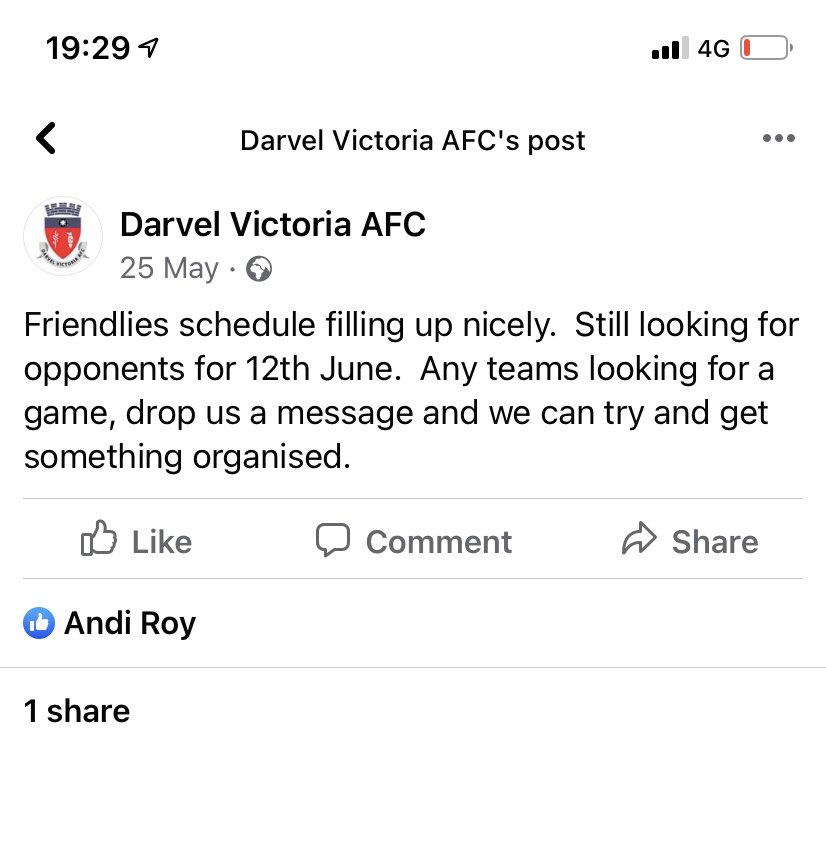 We are still looking for a game on Sat 12th June if anyone is available?